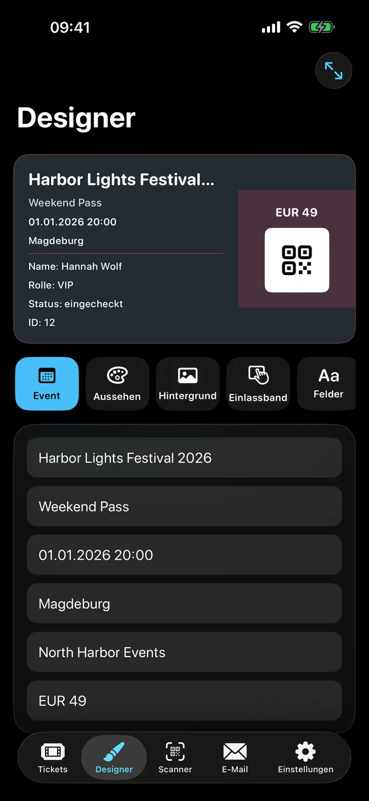 Ticket Studio – Der Designer mit Vorschau