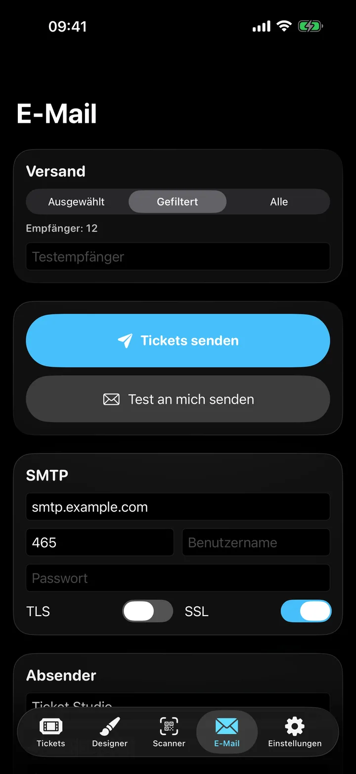 Ticket Studio – Versand über den eigenen Mailserver