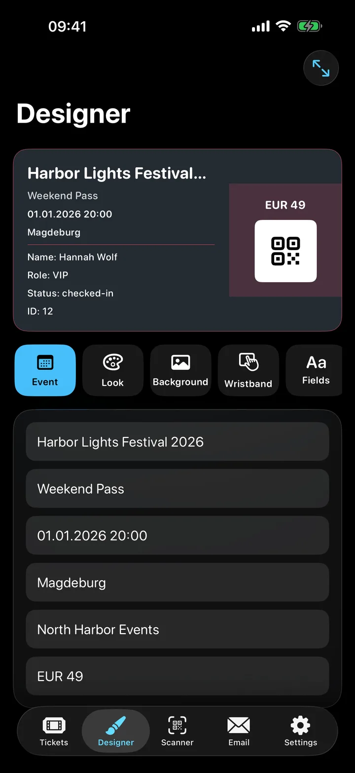 Ticket Studio – The designer with preview
