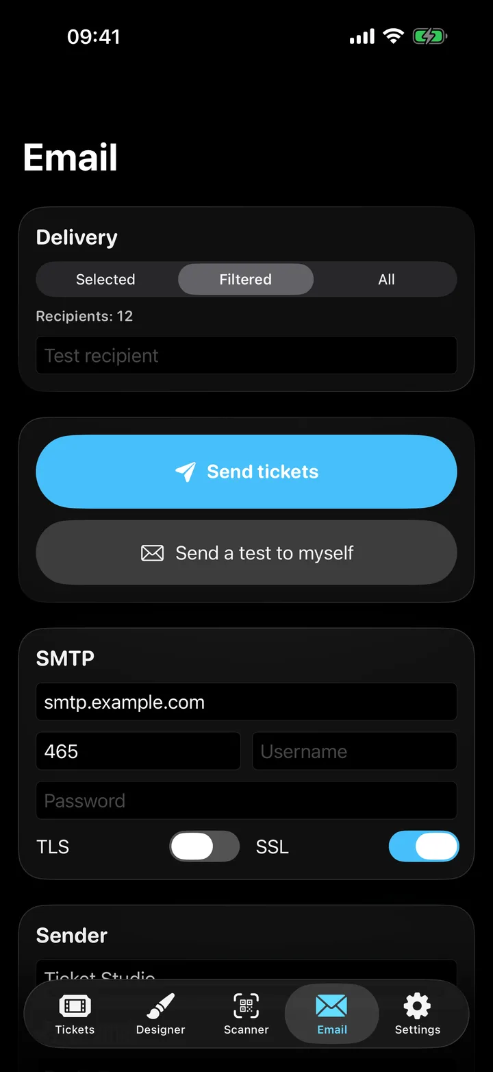 Ticket Studio – Delivery through your own mail server